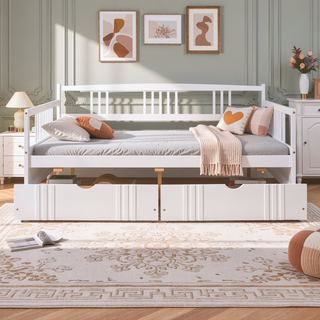 Sunvega Full Size Wood Daybed with Two Drawers for Extra Storage Space, White