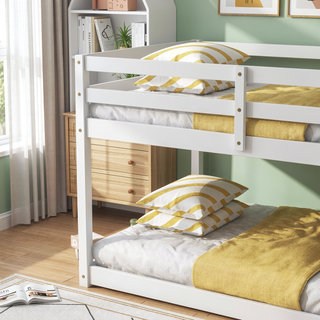 Sunvega Twin over Twin Solid Wooden Bunk Bed with Ladder and Strengthened Slats