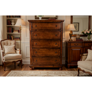 Sunvega Transitional Dark Walnut Wood Chest with Dovetail Drawers