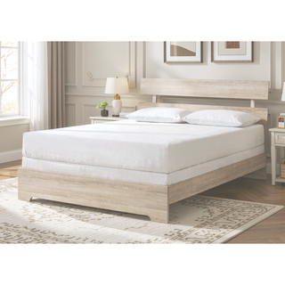 Sunvega Rustic Contemporary Platform Bed Frame with White Wash Finish and Slat Headboard