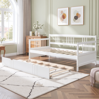 Sunvega Full Size Daybed with Twin Trundle Solid Wood Frame for Living Room
