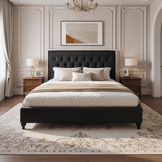 Sunvega Guyancourt Charcoal Upholstered Eastern King Panel Bed with Nailhead Trim