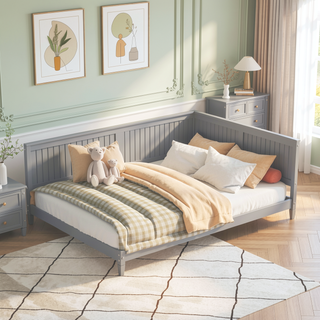 Sunvega Classic Mid-Century Modern Wood Daybed Sofa Bed with Backrest and Armrest