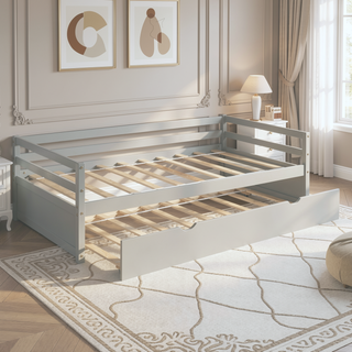 Sunvega Twin Size Daybed with Hideaway Trundle Bed and Sturdy Solid Wood Frame
