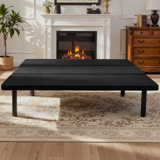 Sunvega Sleek Black Upholstered Twin Platform Bed Base with Ample Underbed Storage
