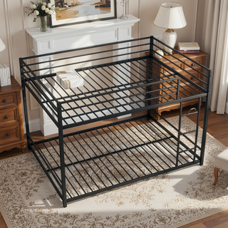 Sunvega Full Over Full Metal Bunk Bed with Safety Guard Rails and Ladder, No Box Spring Needed