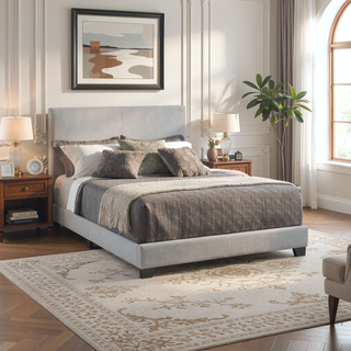 Sunvega Warwick Grey Upholstered California King Bed with Solid Wood Legs