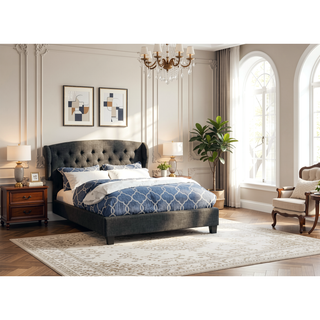 Sunvega Modern Contemporary Wing Back Button Tufted Adjustable King Size Platform Bed