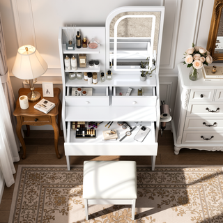 Sunvega Makeup Vanity Desk Set with Large Mirror and 3 Color Adjustable Lights