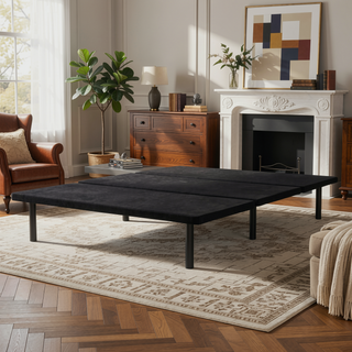 Sunvega Sleek Black Upholstered Twin Platform Bed Base with Ample Underbed Storage