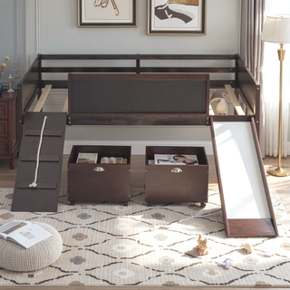 Sunvega Twin Size Pine Wood Loft Bed with Climbing Frame and Slide