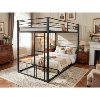 Sunvega Twin over Twin Bunk Bed with Metal Frame and Guardrails for Safety