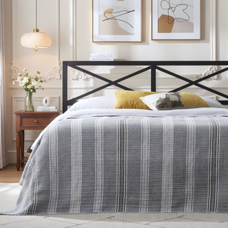 Sunvega Mid-Rise All-Steel Headboard with Matte Black Finish and X-Back Design