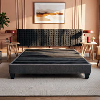 Sunvega Twin Size Upholstered Bed Frame Base in Dark Gray Linen Fabric