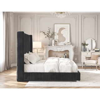 Sunvega Contemporary White Fur Chenille Fabric Mattress Ready Queen Size Bed