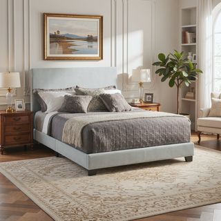 Sunvega Low Profile Leatherette Upholstered Twin Panel Bed with Stitched Details