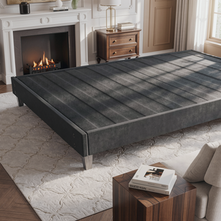 Sunvega Easy Assembly Modern Faux-Wood Legs Fabric Covered Twin Bed Frame