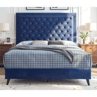 Sunvega Navy Blue King Size Alba Upholstered Bed with Storage