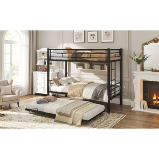 Sunvega Sturdy Metal Twin over Twin Bunk Bed with Safety Guardrail and Noise Reduced