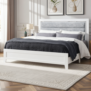 Sunvega White Queen Upholstered Bed with Modern LED Accent Lighting