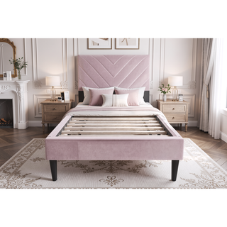 Sunvega Adjustable Velvet Upholstered Twin Bed with 12-Slat Support System