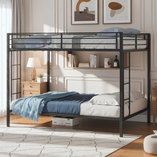 Sunvega Multi-Functional Square Tube Iron Bunk Bed with Full-Size Upper and Lower Beds