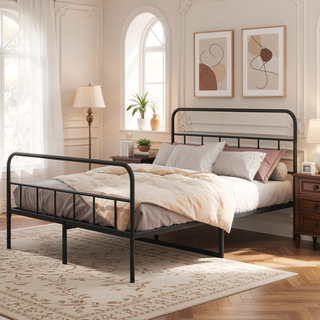 Sunvega Metal Platform Bed Frame with Headboard and Footboard for Underbed Storage
