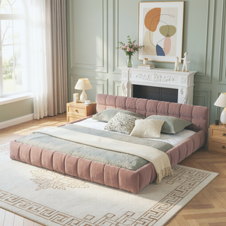 Sunvega King Size Upholstered Bed Frame with Thick Chenille Fabric Headboard