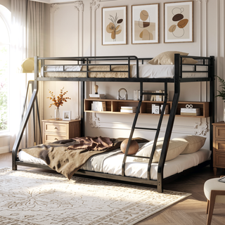 Sunvega Sturdy Metal Twin over Twin Bunk Bed with Safety Guardrail and Noise Reduced