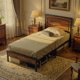Sunvega Twin Size Bed Frame with Storage Headboard, Charging Station, and Bookcase