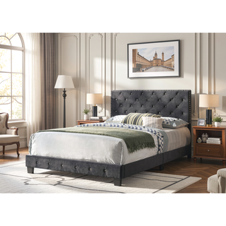 Sunvega Elegant Transitional Queen Bed In Black With Sturdy Frame