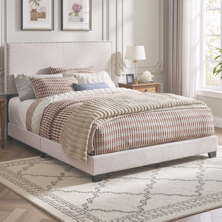 Sunvega Full Bed with Nailhead Trim and Solid Wood Legs in Modern Black Finish