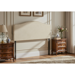 Sunvega Upholstered Arched Top Headboard in Beige Linen Look Fabric
