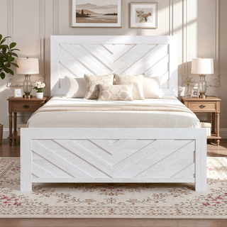 Sunvega Natural Finish Full Bed with Headboard Footboard and Rails