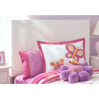 Sunvega Twin Size Upholstered Bed Frame in White Leather Look with Simplistic Headboard