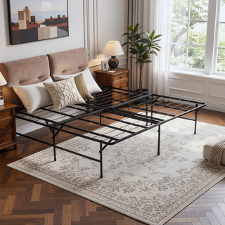 Sunvega Black Powder Coated Steel Folding Queen Mattress Support Frame for Guests