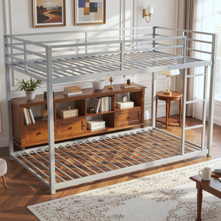 Sunvega Full over Full Metal Bunk Bed with Ladder and Guardrail for Bedroom