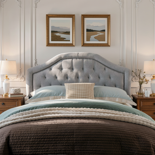 Sunvega Queen Size Upholstered Headboard with Tufted Diamond Stitch and Nailhead Trim