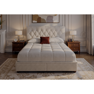Sunvega King Upholstered Storage Bed with 2 Drawers in Polyester Fabric