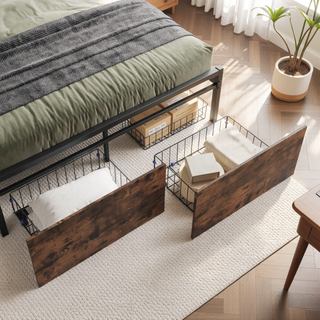 Sunvega Full Size Bed Frame with Storage Headboard and Charging Station Outlets
