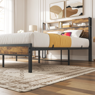 Sunvega Twin Size Bed Frame with Storage Headboard, Charging Station, and Bookcase