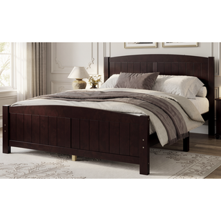 Sunvega White Solid Wood Queen Platform Bed with Slats No Box Spring Needed