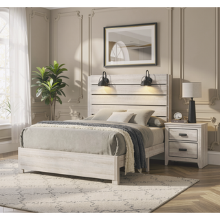 Sunvega Traditional Rustic Style Queen Size Platform Bed with Headboard Lamps