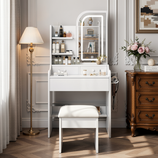 Sunvega Makeup Vanity Desk Set with Large Mirror and 3 Color Adjustable Lights
