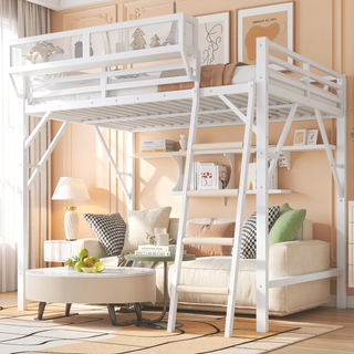 Sunvega Full Metal Loft Bed with Storage Shelf and Ladder for Kids Teens