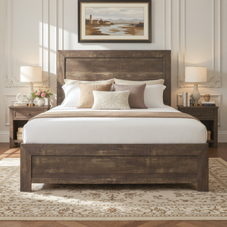 Sunvega Natural Finish Full Bed with Headboard Footboard and Rails