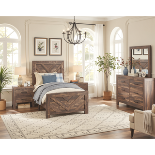 Sunvega Natural Finish Full Bed with Headboard Footboard and Rails