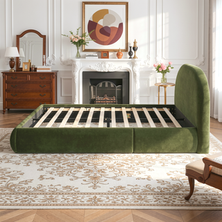 Sunvega Almond White King Upholstered Platform Bed with Arch Puffy Headboard