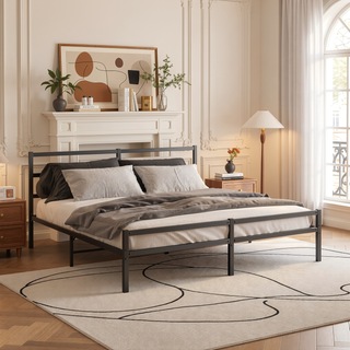 Sunvega Metal Platform Bed Frame with Headboard for Modern Bedroom No Box Spring