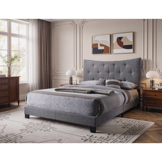 Sunvega Grey Queen Bed with Tufted Headboard and Button Tufted Design